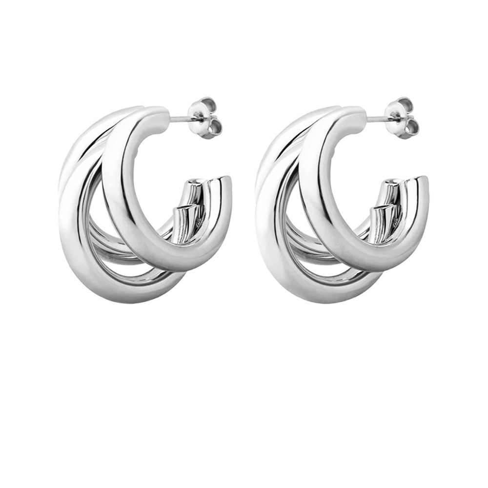 18KSilverTriple ThicHoop Earrings Chunky (NWT
Three Hoop Multiple Modern Earring